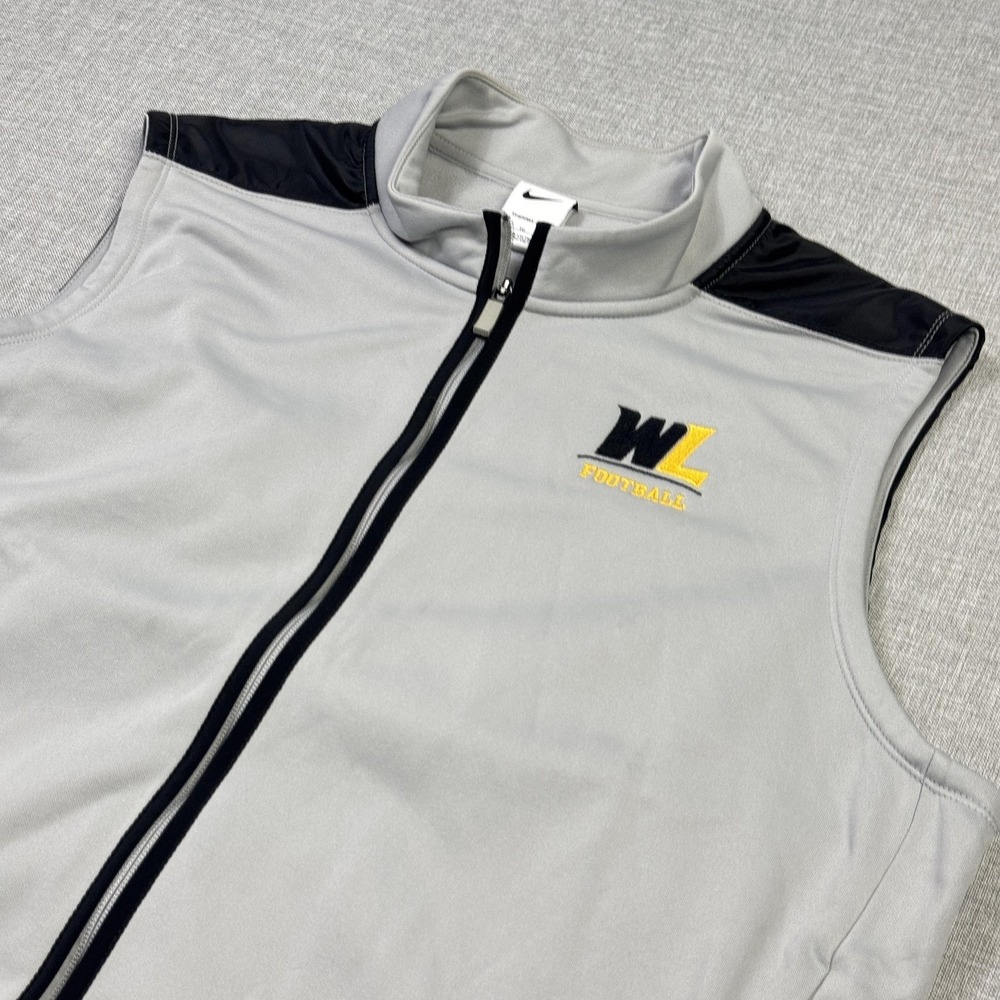 Nike‎ Therma-Fit Vest Mens XL Gray Full Zip Mock Neck Football Embroidered